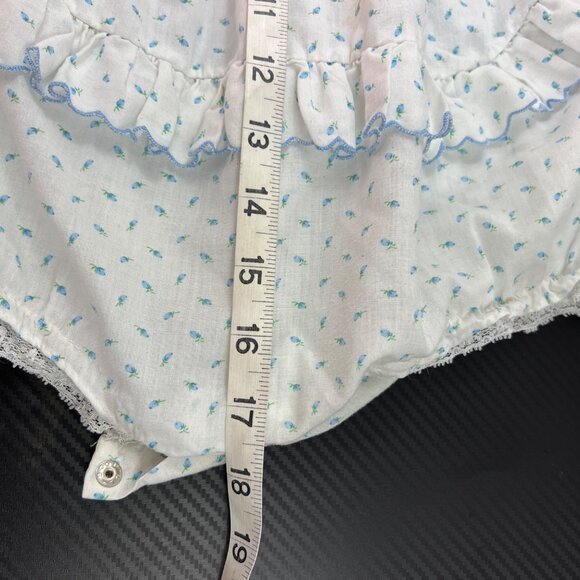 VTG Nannette Infant Girl Ruffle Romper One Piece Size L Made in USA Blue White - Picture 12 of 14